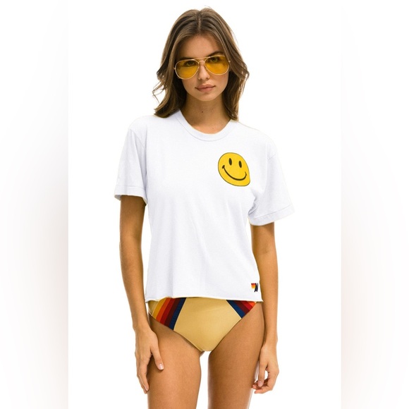 Aviator Nation Tops - AVIATOR NATION SMILEY‎ 2 BOYFRIEND TEE - WHITE X-SMALL